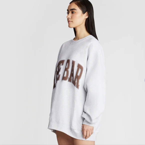 New The Bar Varsity Sweatshirt, Light Heather Grey/Chocolate. - Picture 6 of 8